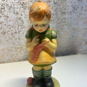 Vintage Girl Figurine Candle – Hand-Painted Wax, Mid-Century Style